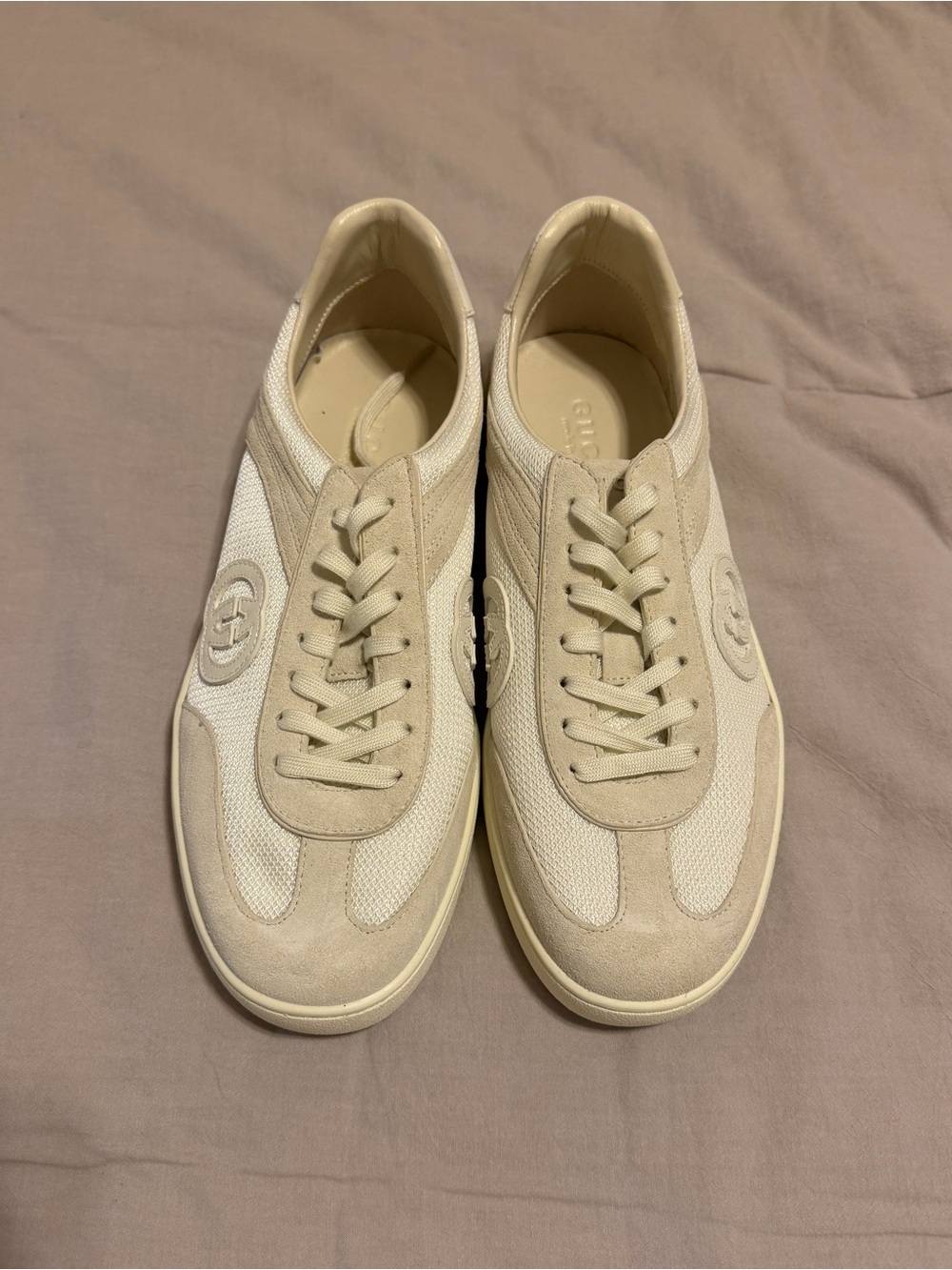 GUCCI Women's G75 Sneaker Cream Suede & Mesh Low-Top Sneakers